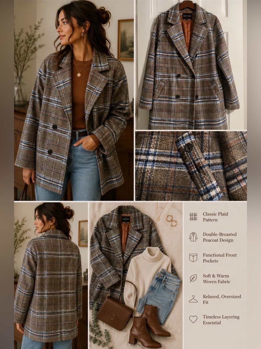 Davi & Dani Boutique plaid peacoat sz Large
